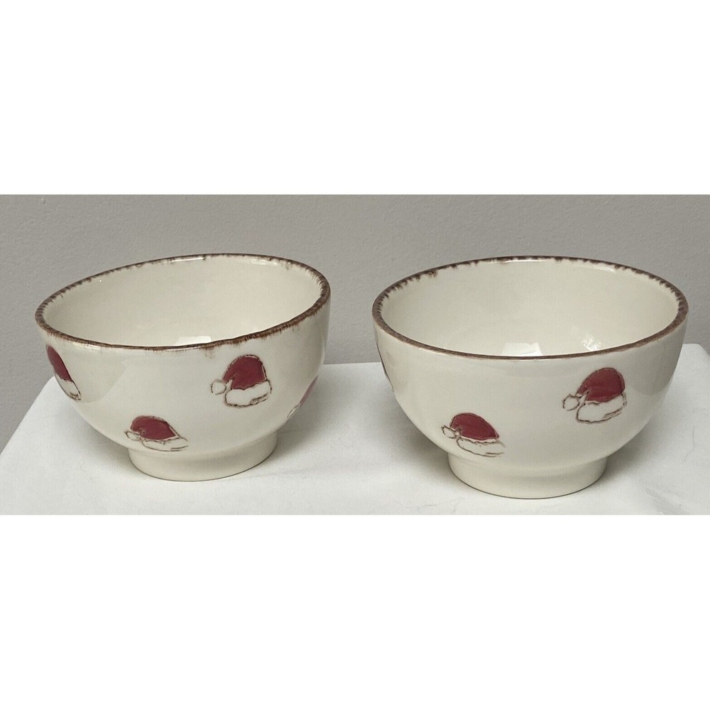 SANTA HAT 6" Large Soup/Salad Bowls Ceramic Made in Portugal 24oz - Set of 2
